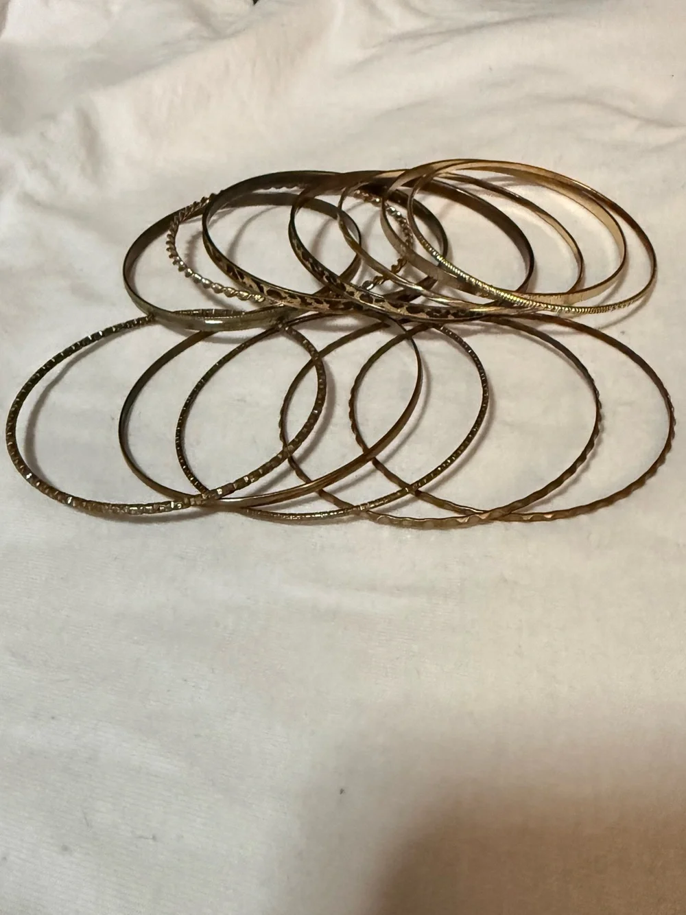 Gold Tone Stackable Bangle Bracelet Set Lot, Mixed Textured Styles, Size 9-9.5